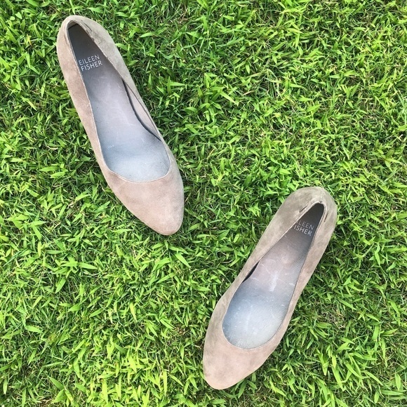 NWOB Eileen Fisher Hawk Gray Suede Block Heel Pump - Picture 1 of 6
